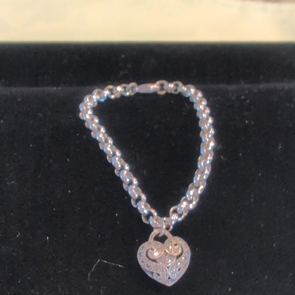 Pave CZ Silver Heart Charm Bracelet